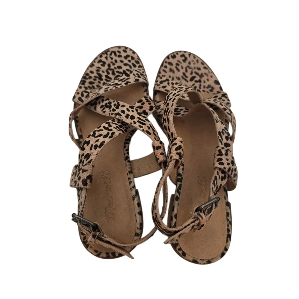 Madewell The Lori Leopard Calf Hair Sandals 7.5 Strappy‎ Block Heel Womens AH730